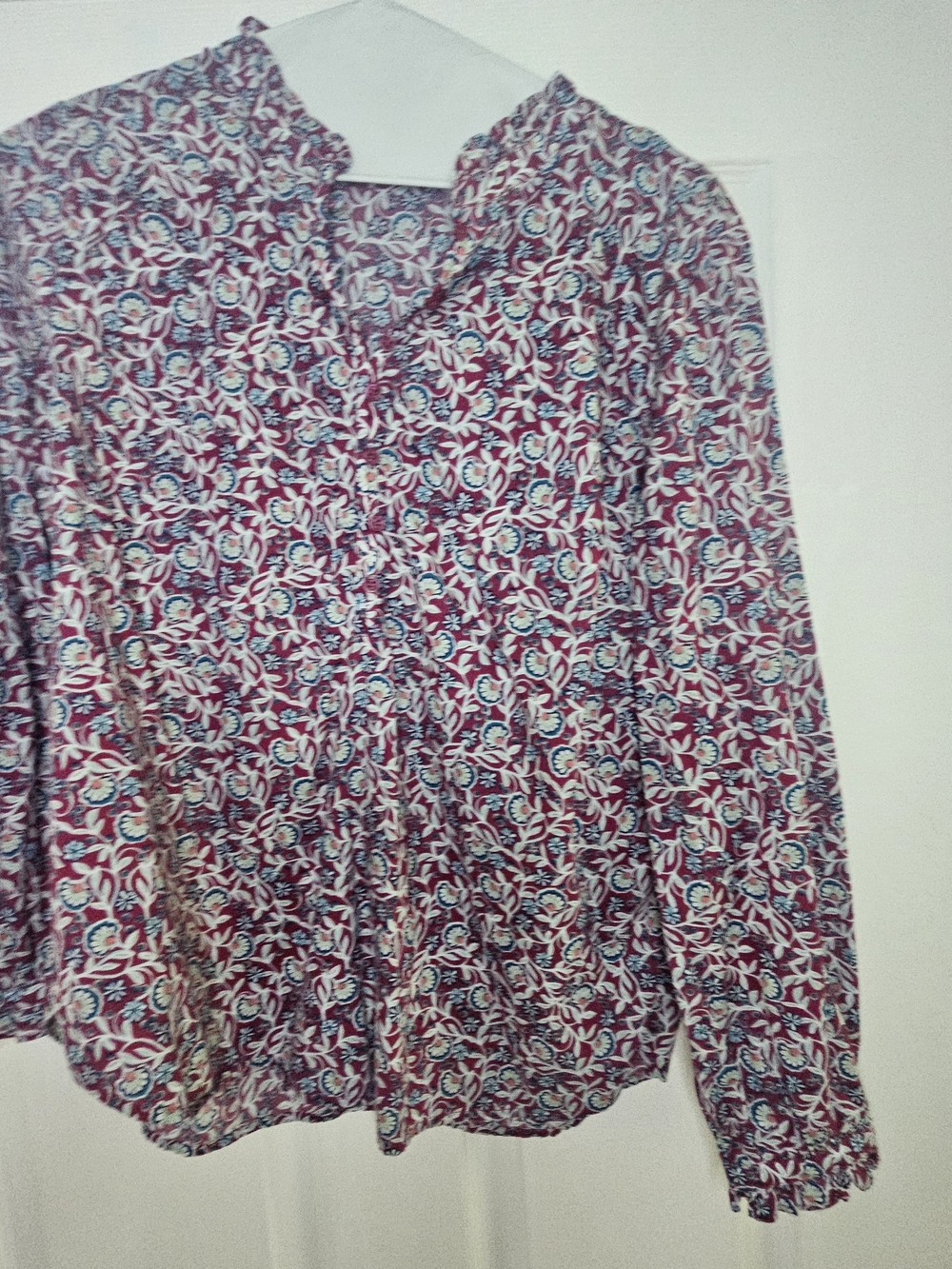 Talbots Women's Burgundy Floral Long-Sleeve Blouse